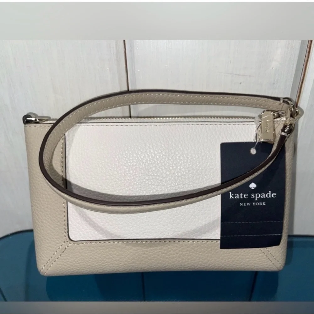 $189 Kate Spade ♠️ Lena Colorblock Convertible Wristlet in Light Sand & Gold NWT